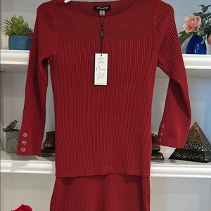 Chic Red Ribbed Two-Piece Set #28